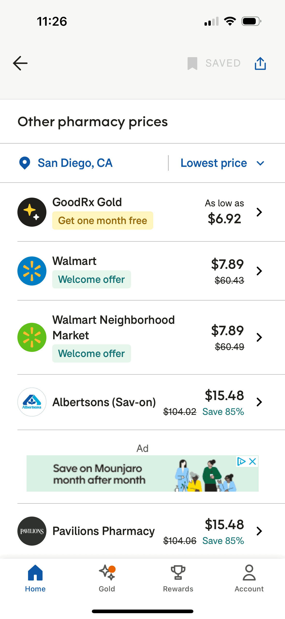 Comparing pharmacy prices for Nadolol in the GoodRx app Comparing pharmacy prices for Nadolol in the GoodRx app